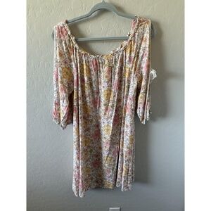 naïf Dress Womens L Cold Shoulder Pink Floral Elbow Sleeve Boho Summer Romantic